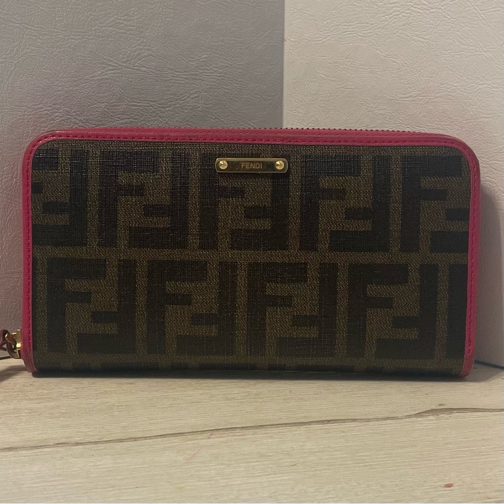 Fendi Zucca Pink Monogram Zip Around Wallet
